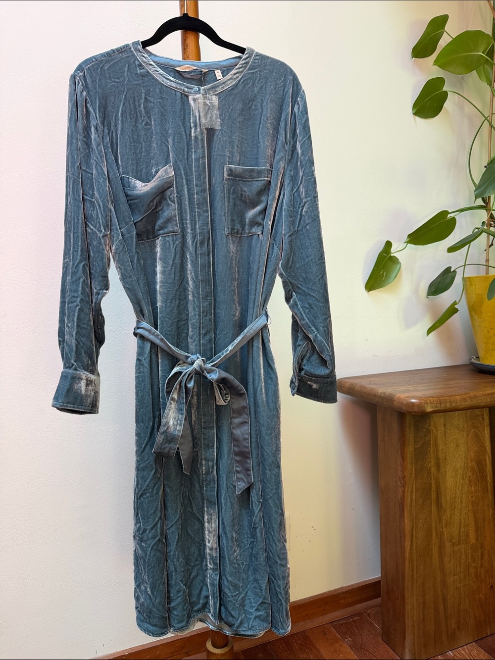 Soft Surroundings Citadel Women's Blue Silk Velvet Button-Front Shirt Dress - Picture 8 of 8